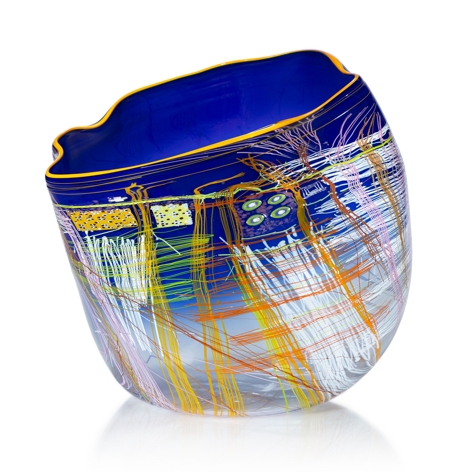 Navy Soft Cylinder with Goldenrod Lip Wrap, 2014 by Dale Chihuly
