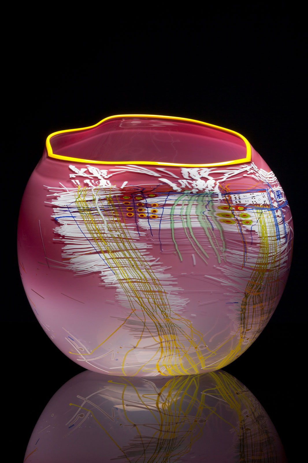Rose Mist Soft Cylinder with Yellow Lip Wrap, 2014 by Dale Chihuly