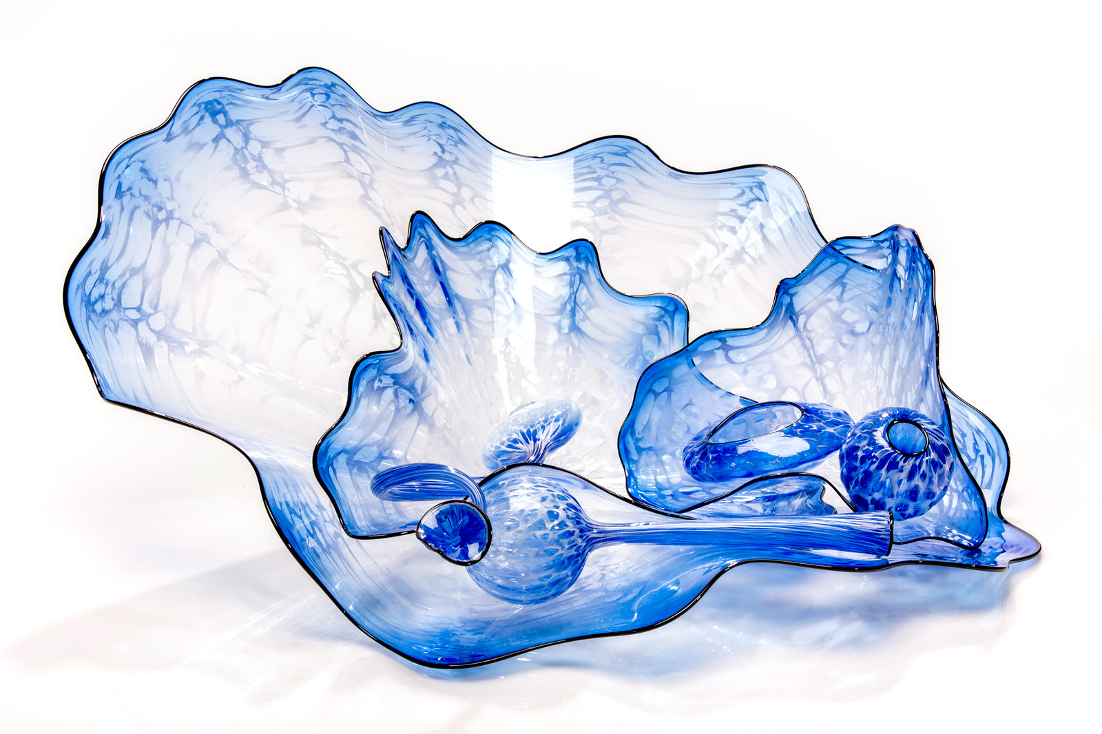 Cerulean Lace Persian Set with Obsidian Lip Wraps, 2016 by Dale Chihuly