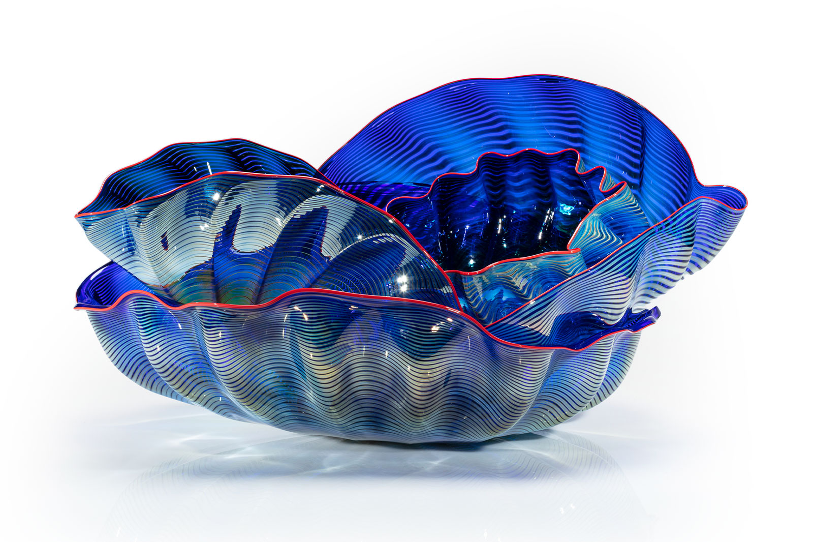 Cobalt and Silver Seaform Set with Red Lip Wraps, 1997, By Dale Chihuly